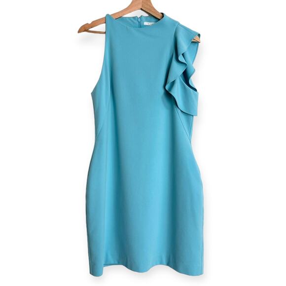 Black Halo Teal Pabla One Sleeve High Neck Mini Sheath Dress Women's Size 12 - Picture 1 of 13